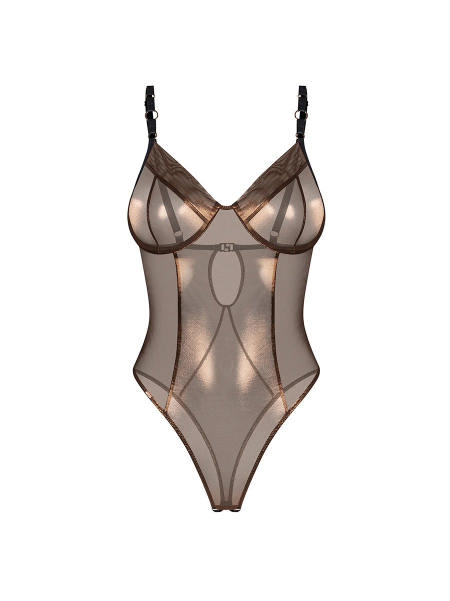 Soranna Gold-shimmering Mesh Crotchless Teddy