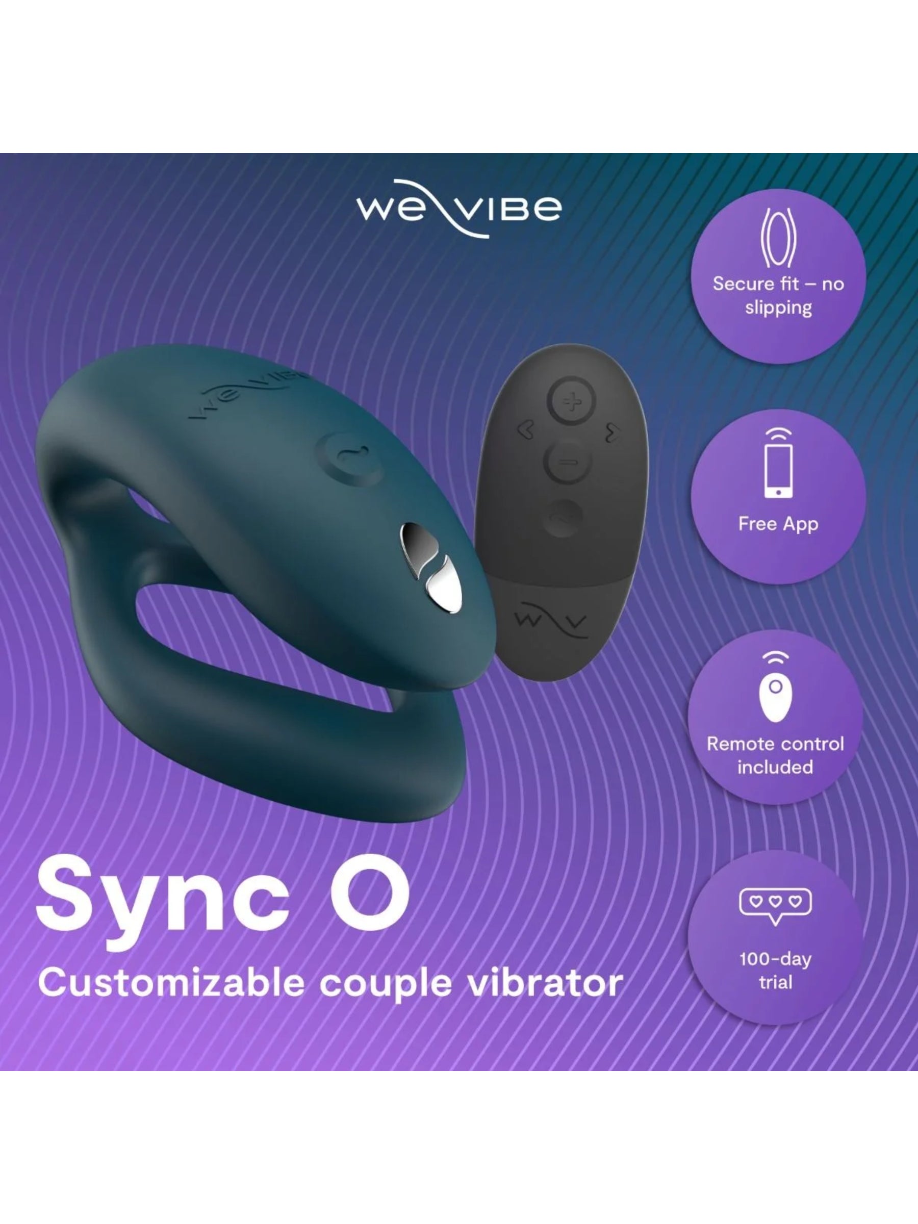 We-Vibe Sync O couples vibrator featuring a secure O-shape architecture for uninterrupted hands-free stimulation.