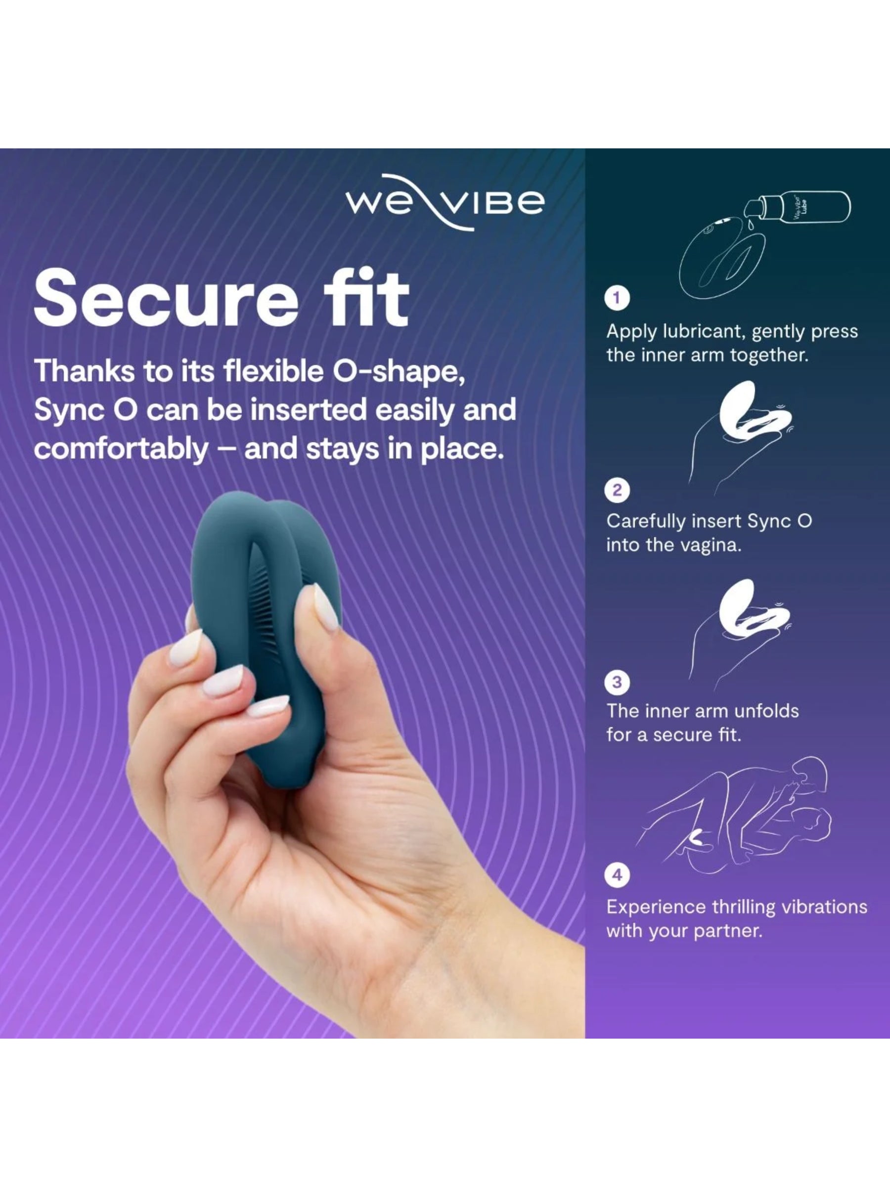 We-Vibe Sync O couples vibrator featuring a secure O-shape architecture for uninterrupted hands-free stimulation.