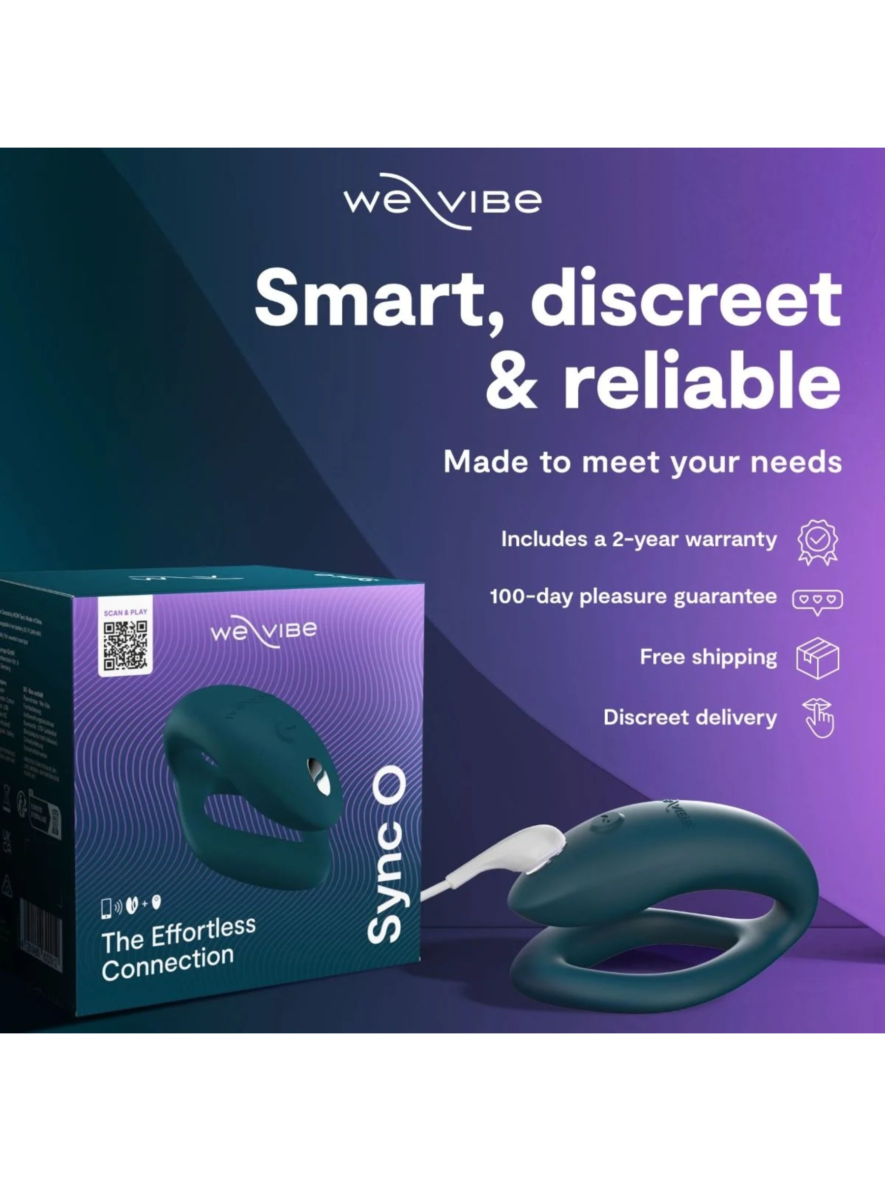 We-Vibe Sync O couples vibrator featuring a secure O-shape architecture for uninterrupted hands-free stimulation.