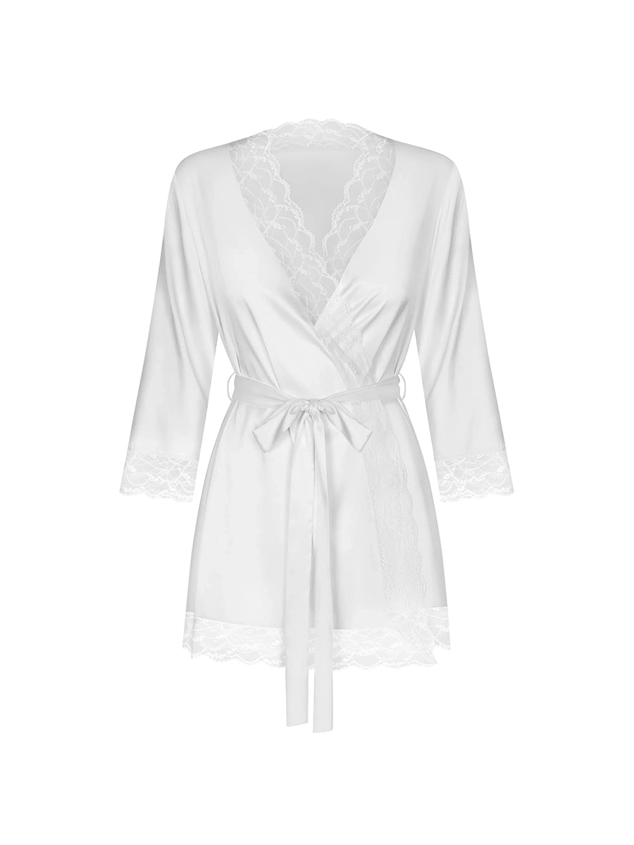 Obsessive Weddya white sheer bridal peignoir robe with floral lace trim.