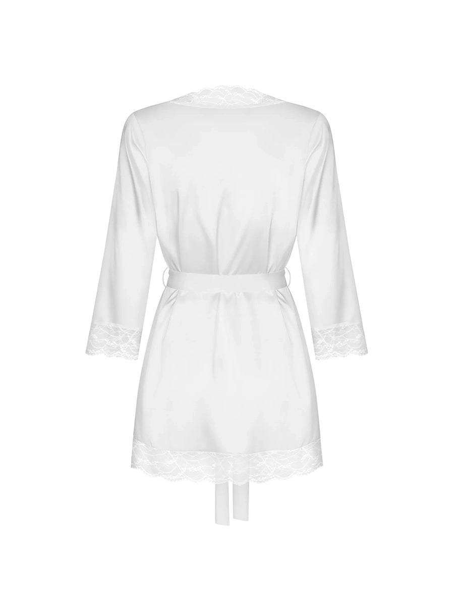 Obsessive Weddya white sheer bridal peignoir robe with floral lace trim.
