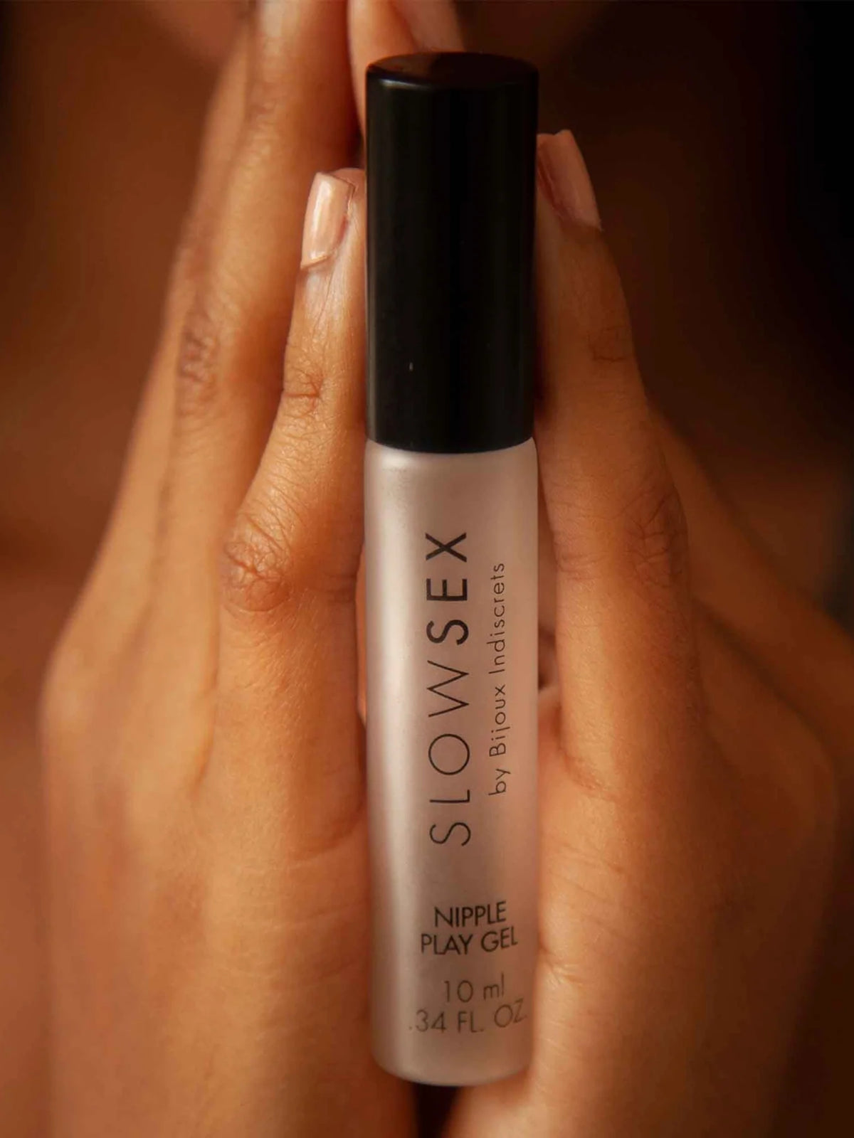Bijoux Indiscrets cooling nipple play gel featuring a metallic roll-on applicator and the patented Frescolat molecule.