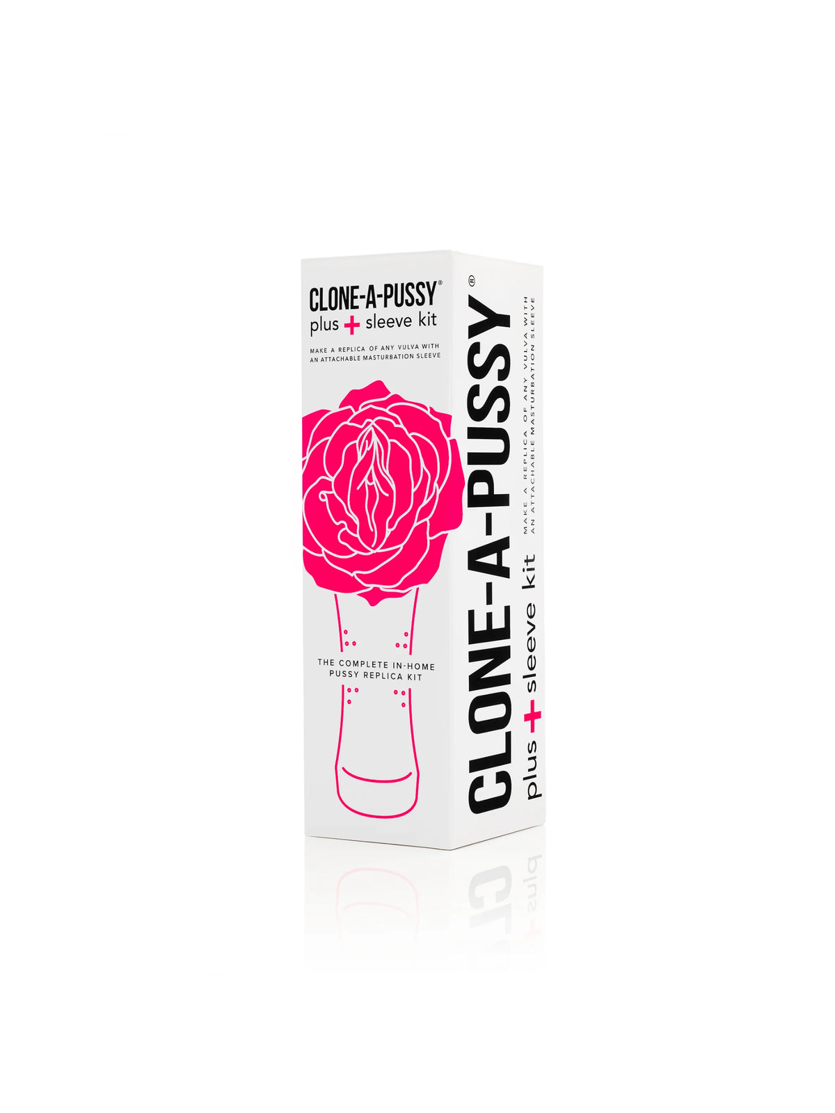 The comprehensive Clone-A-Pussy Plus+ Sleeve Kit in Hot Pink, featuring body-safe silicone, an attachable pleasure sleeve, and a sleek carrying case.