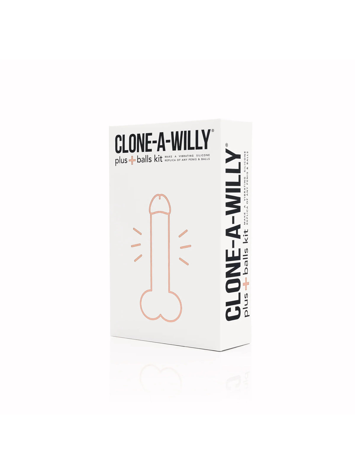 The complete Clone-A-Willy Plus Balls DIY casting kit in Light Tone, featuring a premium molding tube and a customizable multi-speed corded vibrator.