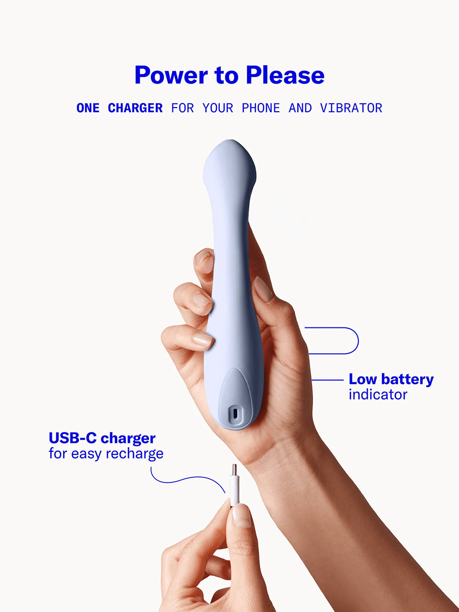 Dame Arc ergonomic internal G-spot vibrator with a squishy bulb and curved handle.