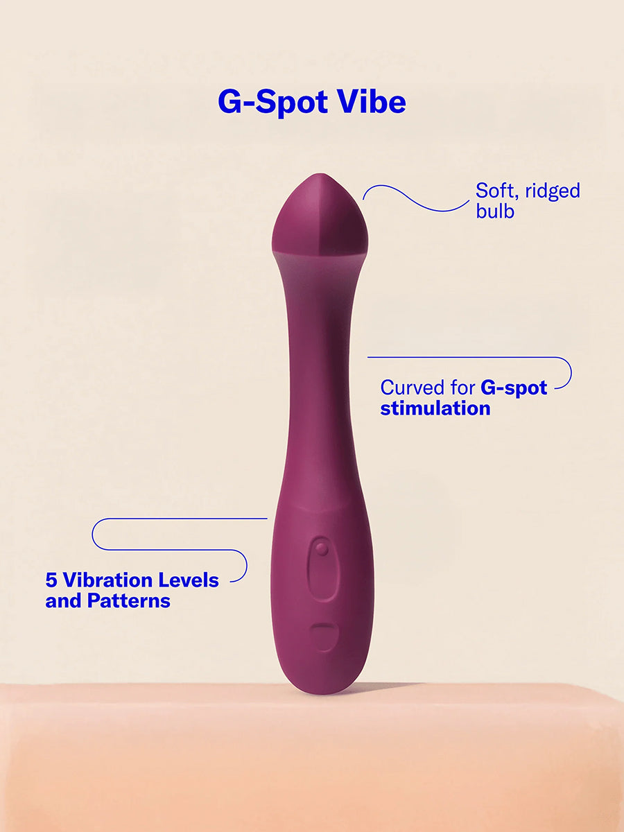 Dame Arc ergonomic internal G-spot vibrator with a squishy bulb and curved handle.