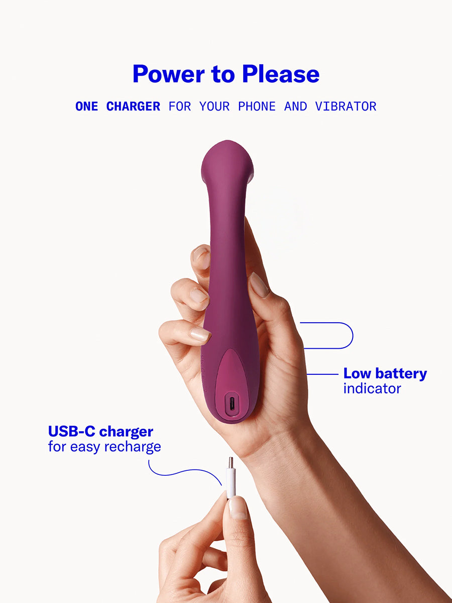 Dame Arc ergonomic internal G-spot vibrator with a squishy bulb and curved handle.