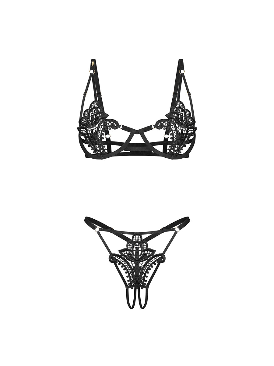 Obsessive Luise Sublim underwired lace bra and crotchless thong set_05