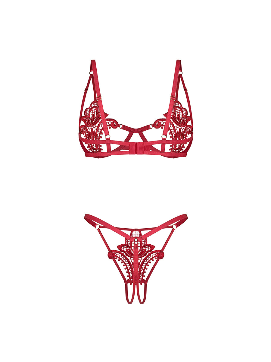 Obsessive Luise Sublim underwired lace bra and crotchless thong set_14