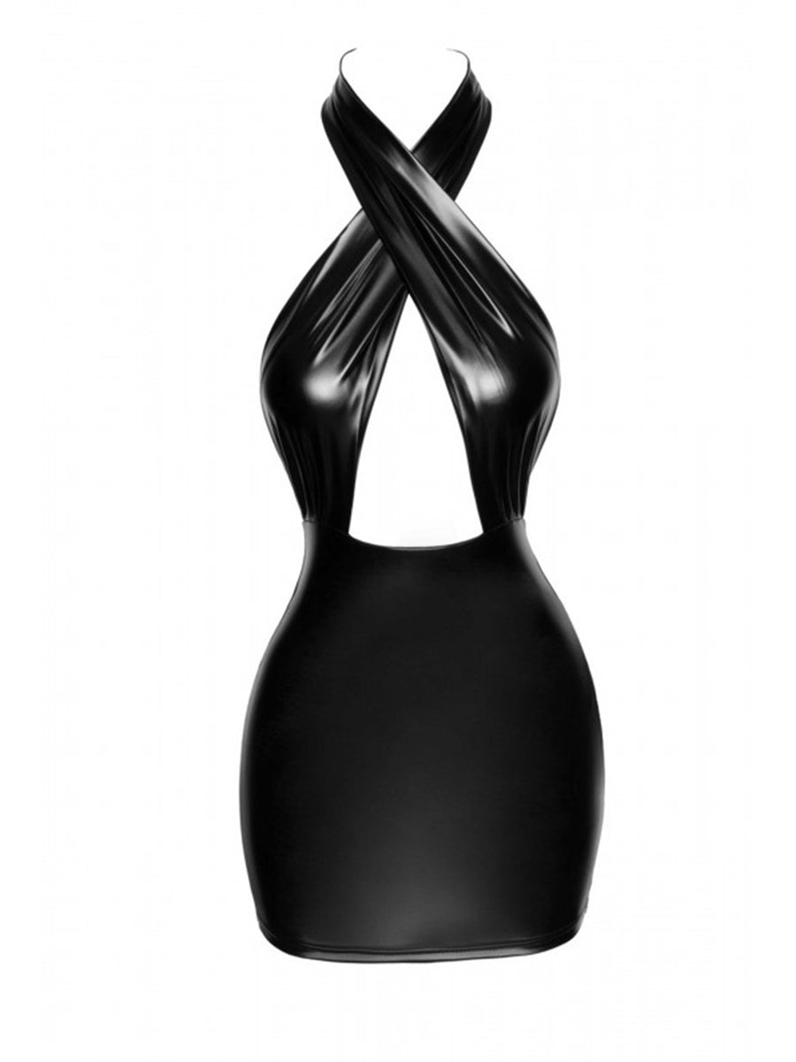 Powerwetlook Halter Mini-dress with Neck Wrap