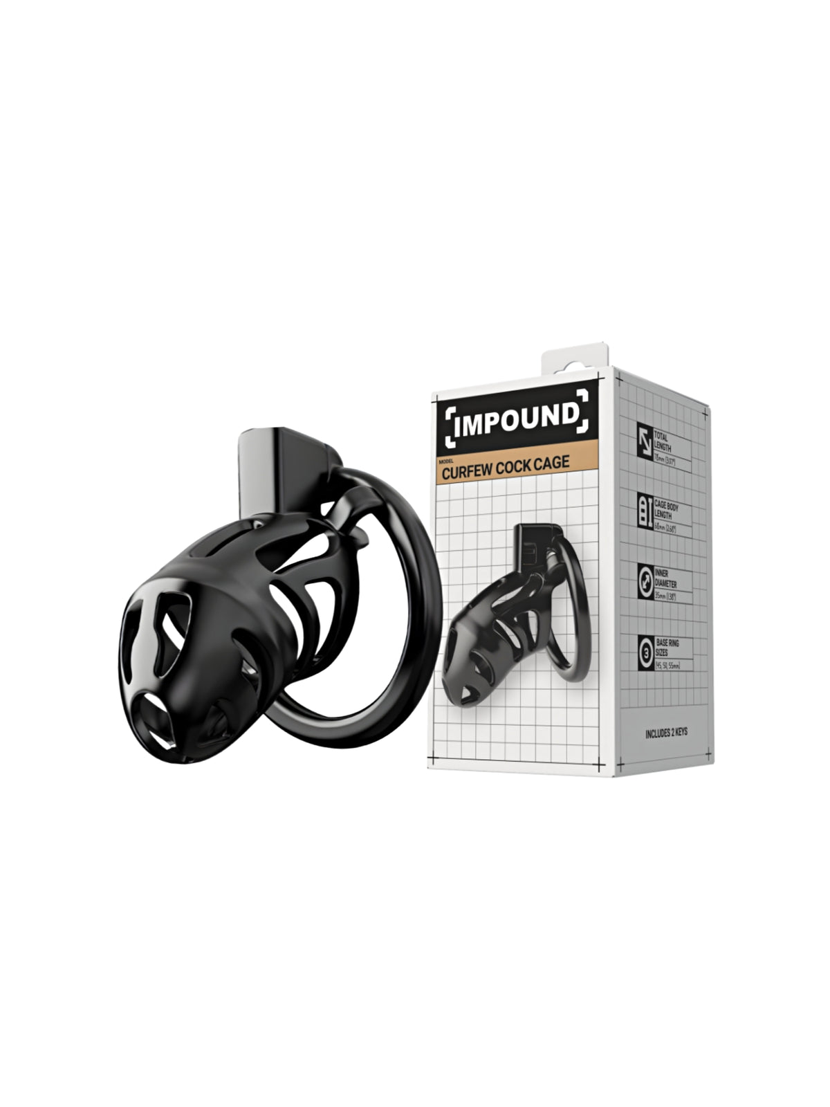 Impound Curfew chastity cage designed with a discreet profile, lightweight ABS construction, and secure locking mechanism.