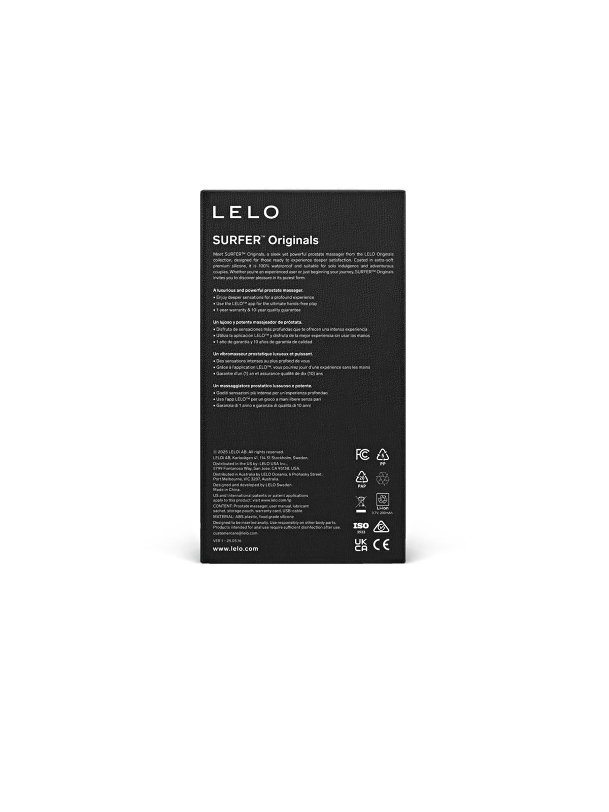 LELO SURFER Originals sleek prostate massager and anal plug coated in extra soft premium silicone.