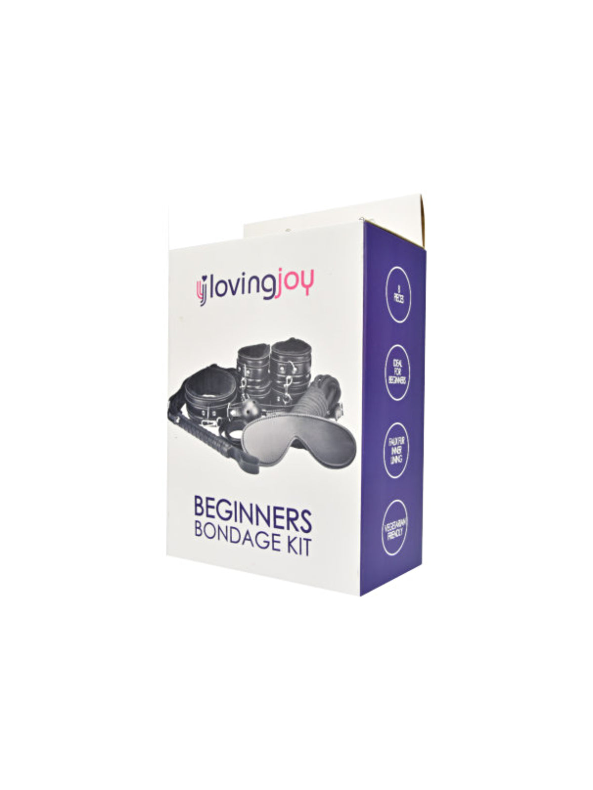 Loving Joy 8-piece black sensory restraint kit featuring sleek PVC cuffs, blindfold, and structural accessories.