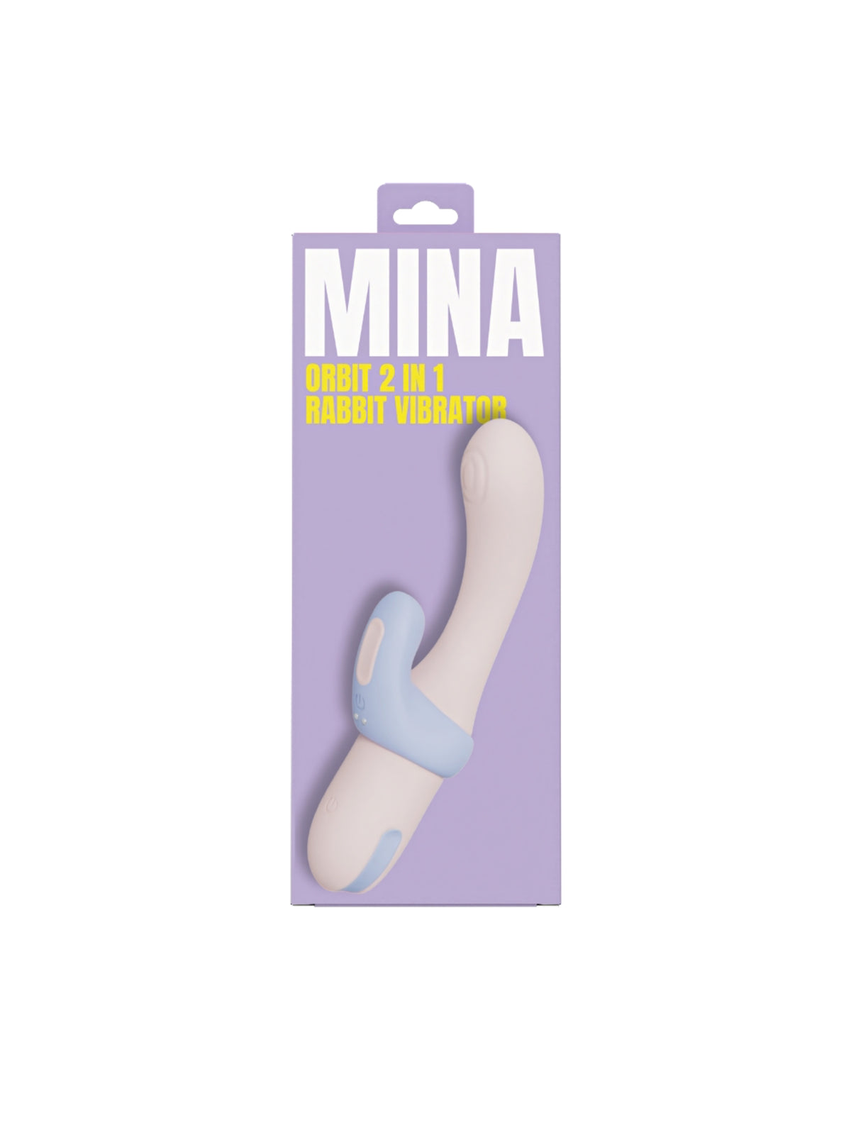 Mina Orbit 2 in 1 rabbit vibrator featuring a pulsating internal tip and a stimulating couples ring attachment.