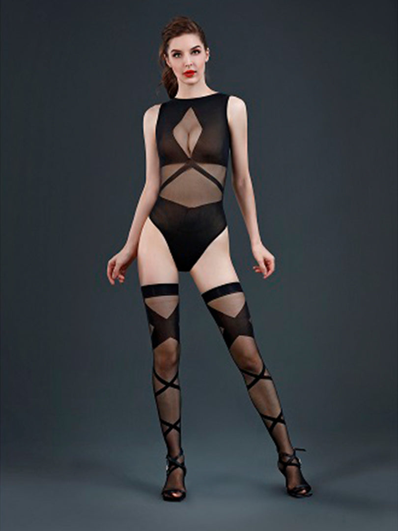 Two Piece Black Body and Stockings One Size