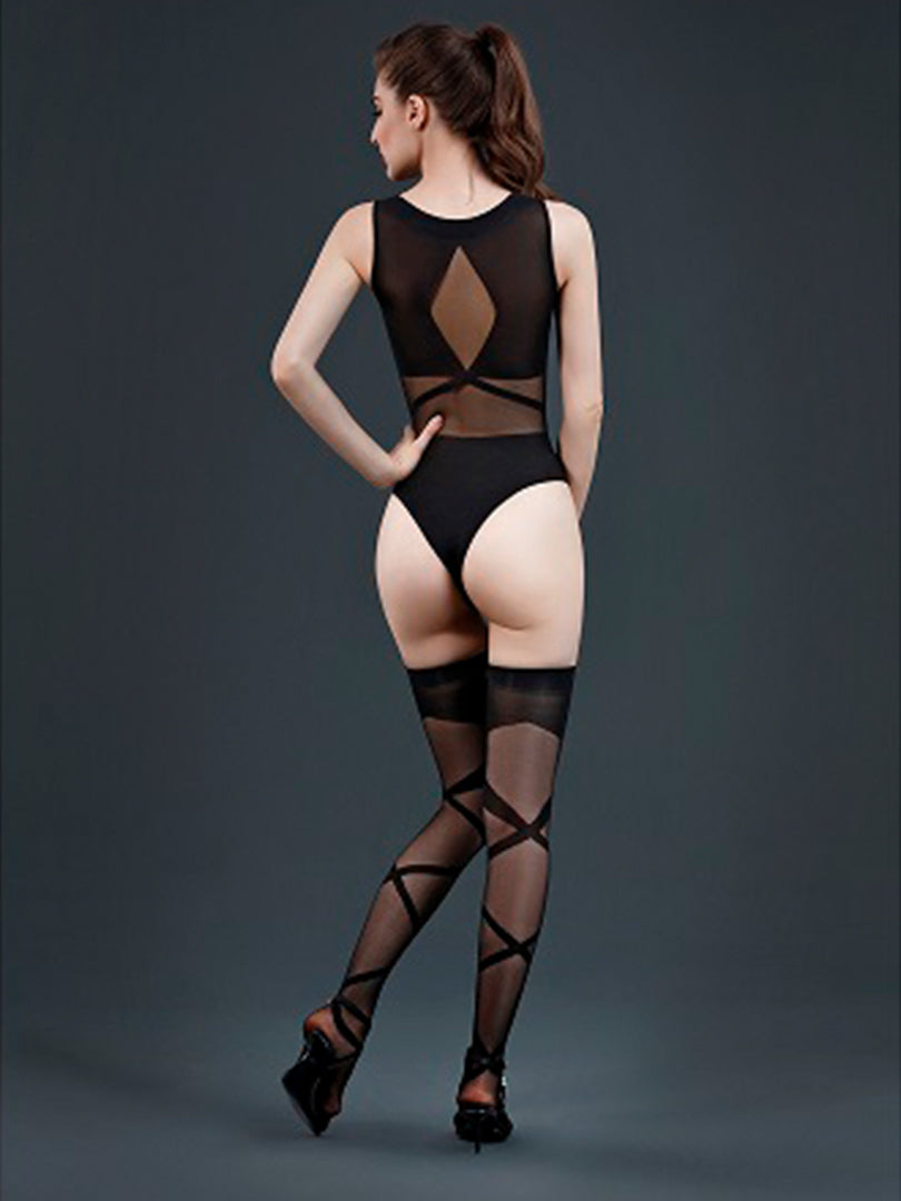 Two Piece Black Body and Stockings One Size