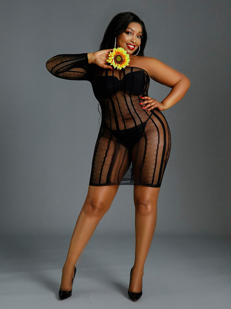 Black Stripe Mini Dress Plus Size