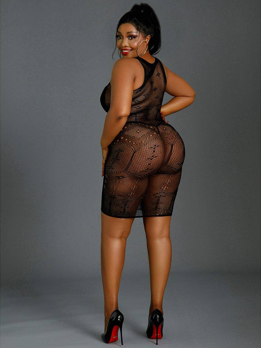 Black Pattern Mini Dress Plus Size