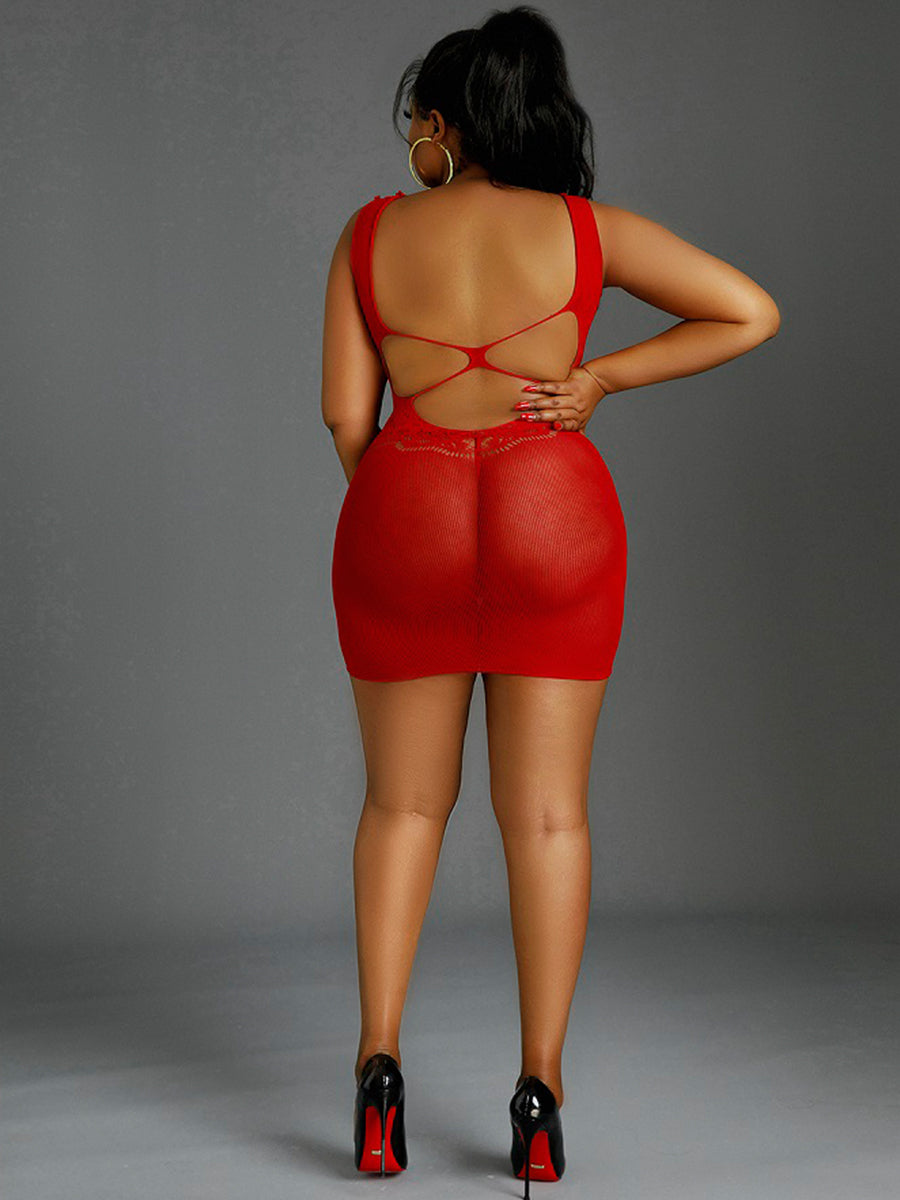 Red Open Back Mini Dress Plus Size
