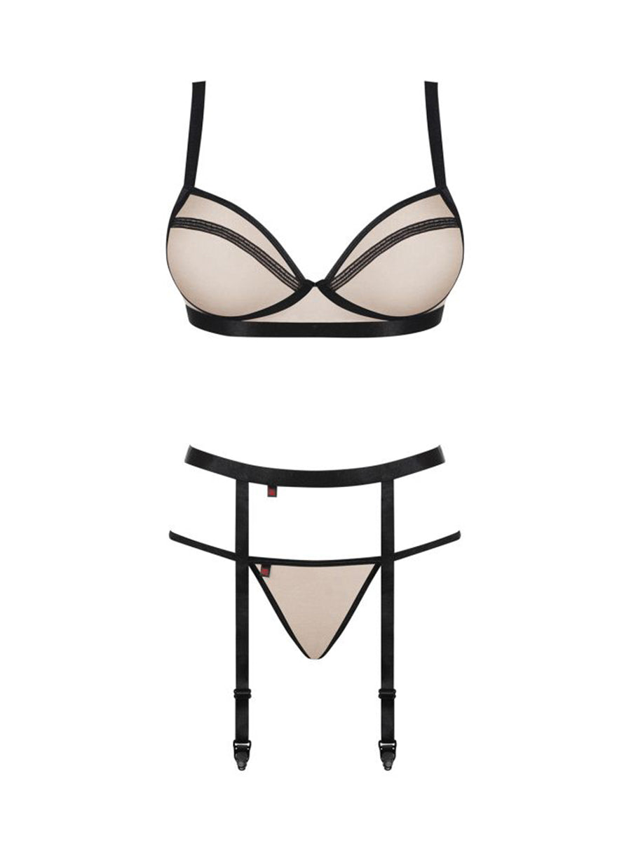 Nudelia Beige Lingerie Set with Garter Belt