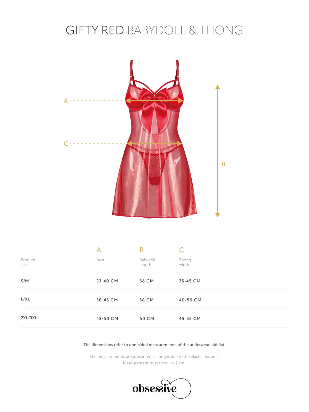 Obsessive Gifty Red babydoll set featuring shimmering sheer fabric, padded cups, and an elegant satin bow.