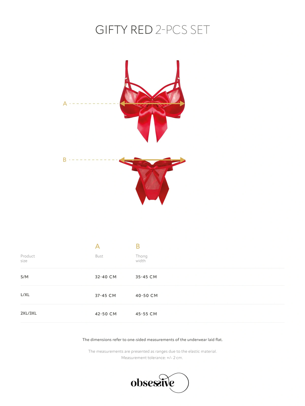 Obsessive Gifty Red 2-piece lingerie set featuring a padded underwired bra, shimmering sheer fabric, and elegant satin bows.