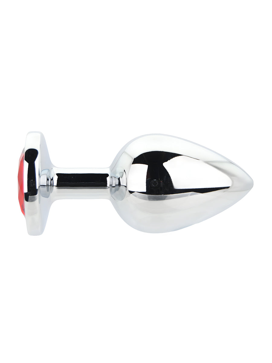 Silver Metal Butt Plug Large Red Stone