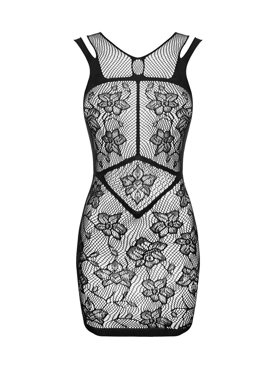 D239 Dress with Floral Pattern - Black