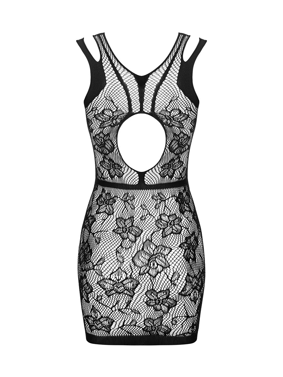 D239 Dress with Floral Pattern - Black