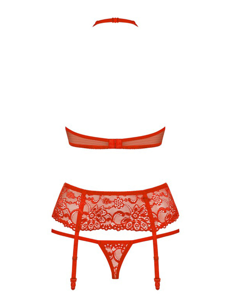 838-SEG 3-Piece Red Lacy Lingerie Set