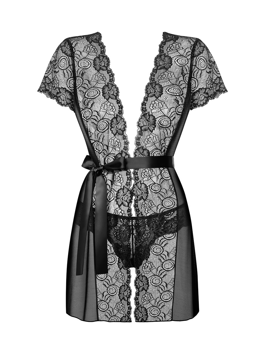 Alluria Lovely Peignoir & Thong - Black