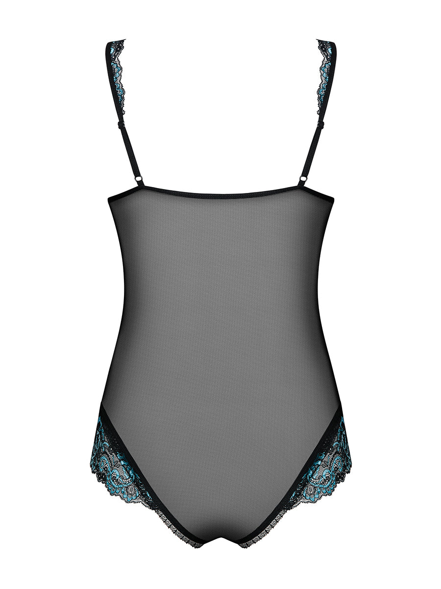 Amanta Subtle Crotchless Teddy - Black and Turquoise