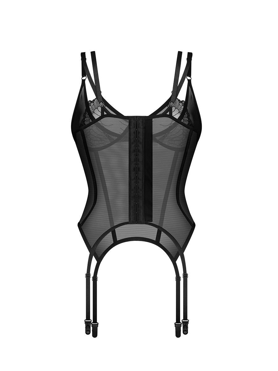 Arrowel Corset with Garter Straps- Black