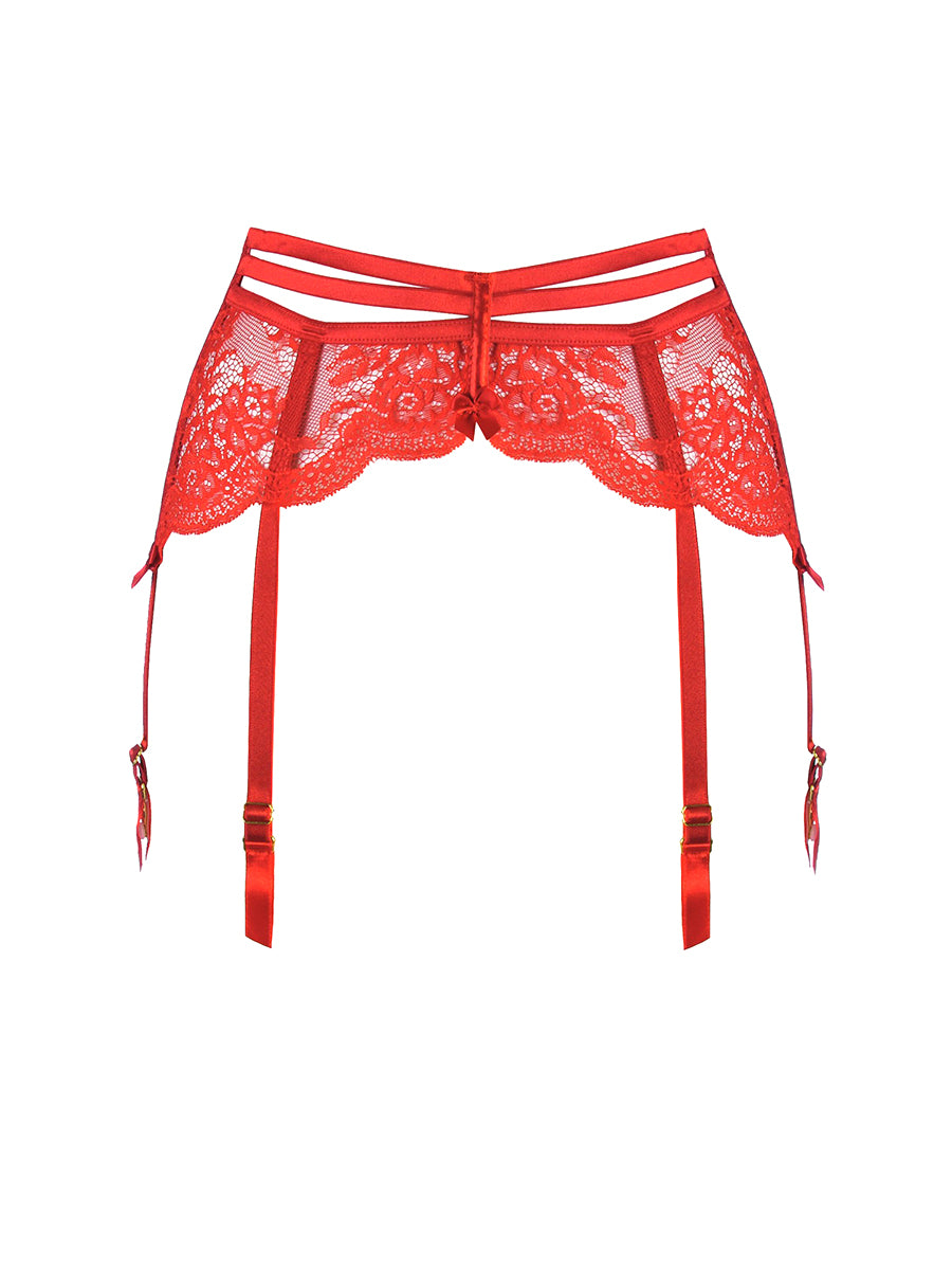 Axami Seductive Diva V-10722 romantic red lace garter belt with side underwires