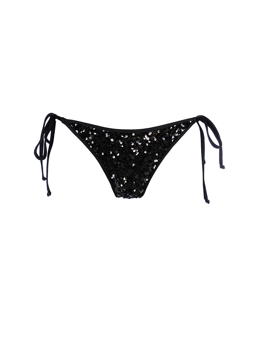Axami black side-tie bikini bottom with sequins and a cheeky rear cut.