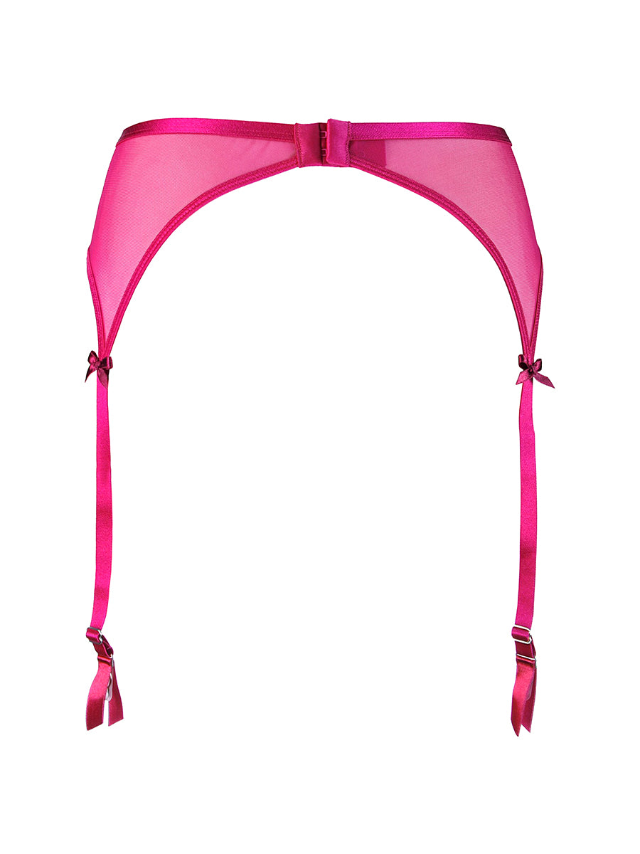 Axami Brillance high-waisted pink lace garter belt with adjustable satin straps