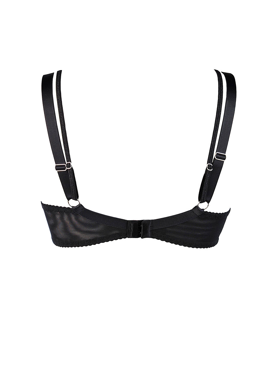 Axami Brillance black push-up bra featuring shimmering navy embroidery and dual shoulder straps