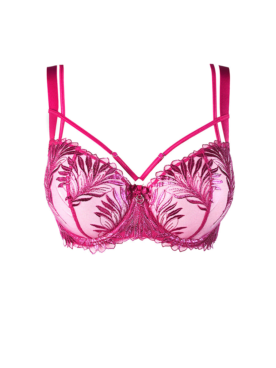 Axami Brillance light pink sheer bra with intricate floral embroidery and tulle