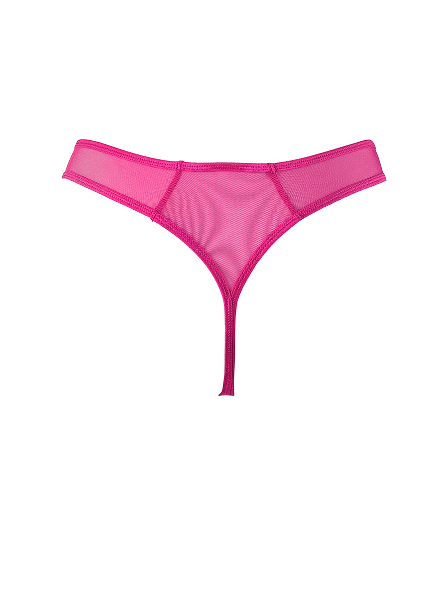 Axami Brillance pink sheer mesh thong panty with minimalist rear coverage