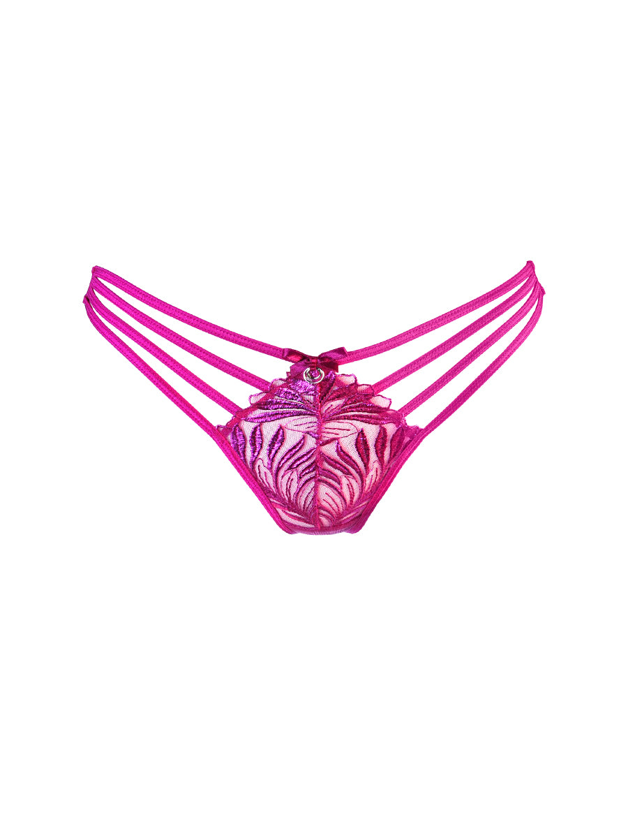 Axami fuchsia string panty featuring ultra-fine European mesh and sophisticated strapping details