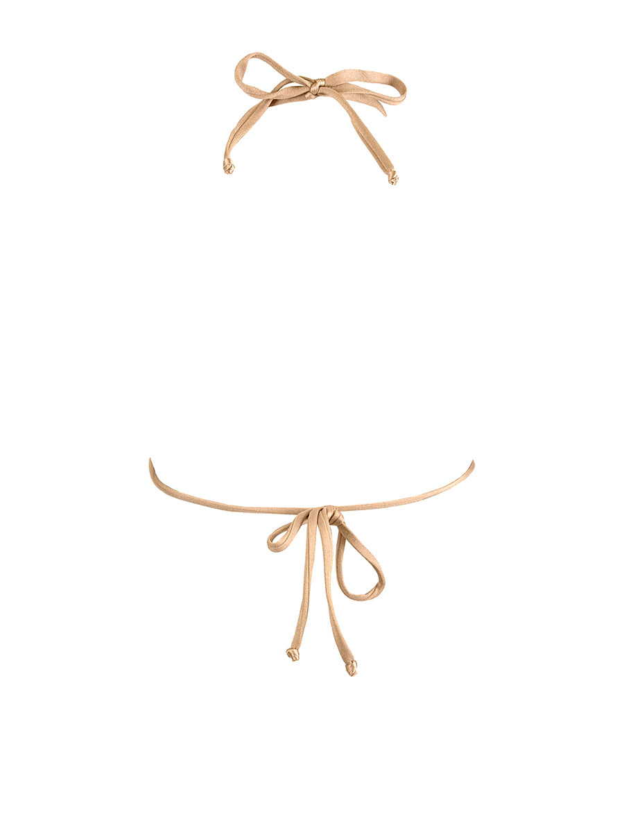 Axami golden sequined halter bikini top with removable structural padding