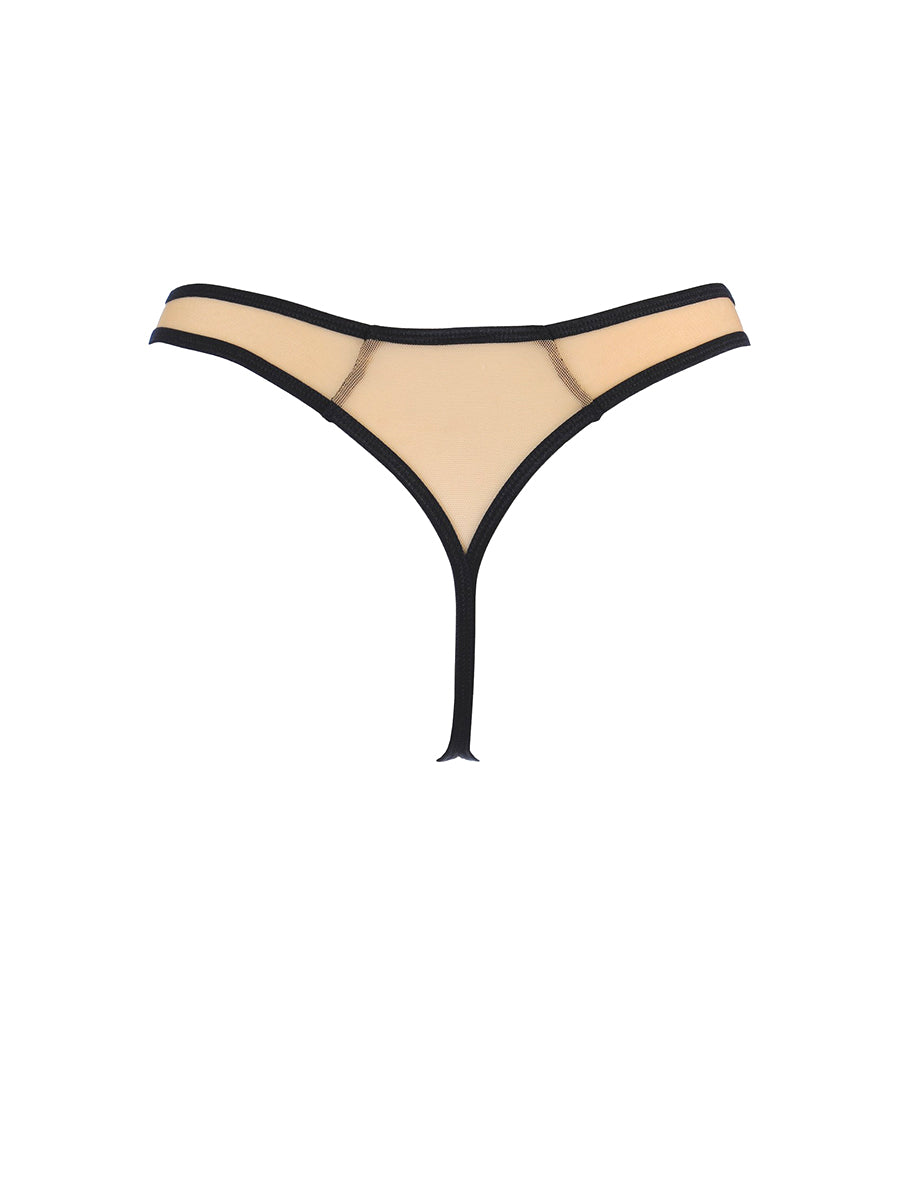 Axami Just Like Heaven V-10808 nude-black string thong panty with rich black embroidery