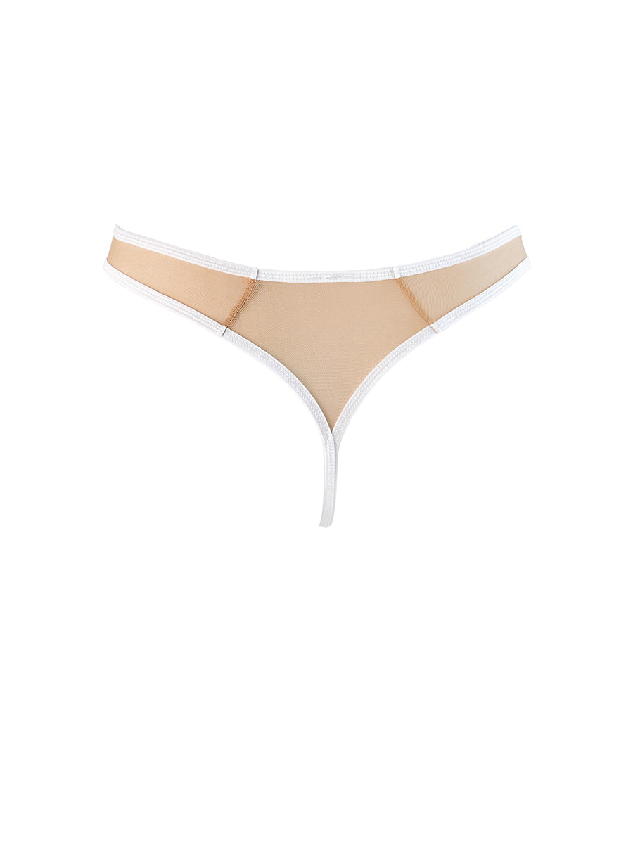 Axami Just Like Heaven Beige Tulle Embroidered Thong