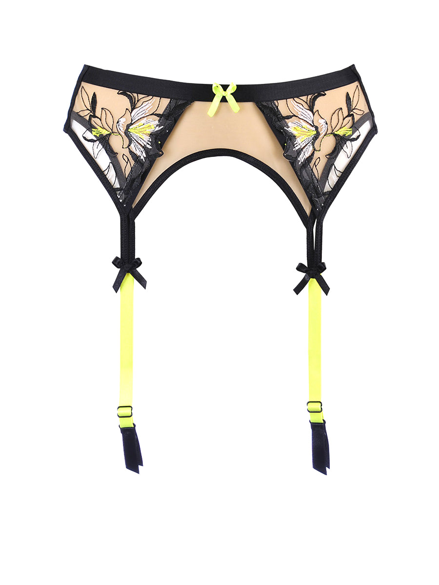 Axami Passion Wave high-waisted black and beige mesh garter belt with structural bands