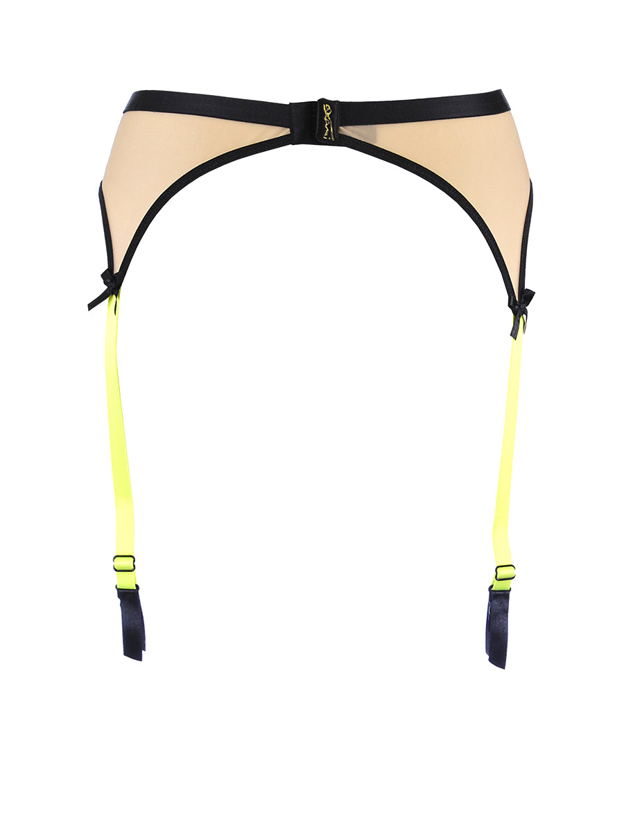 Axami Passion Wave high-waisted black and beige mesh garter belt with structural bands