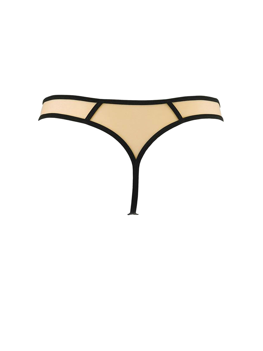 Axami Passion Wave black and beige opaque string thong panty with geometric lace tulle overlay
