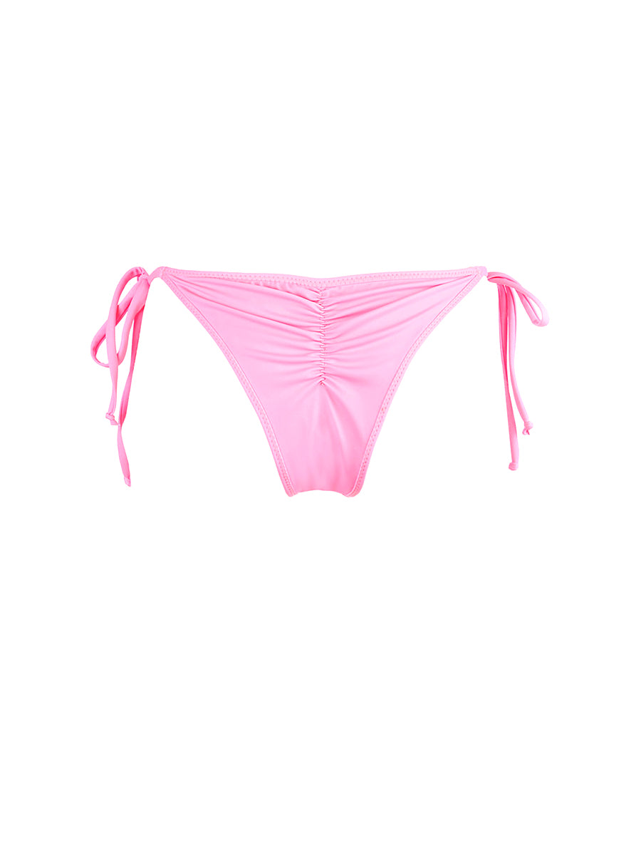 Axami pink sequined cheeky bikini bottom with ruched scrunch detail.