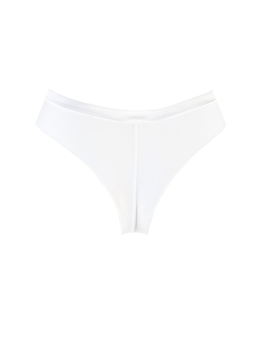 Axami white brasiliana thong panty with sheer tulle back and flat-lock seams
