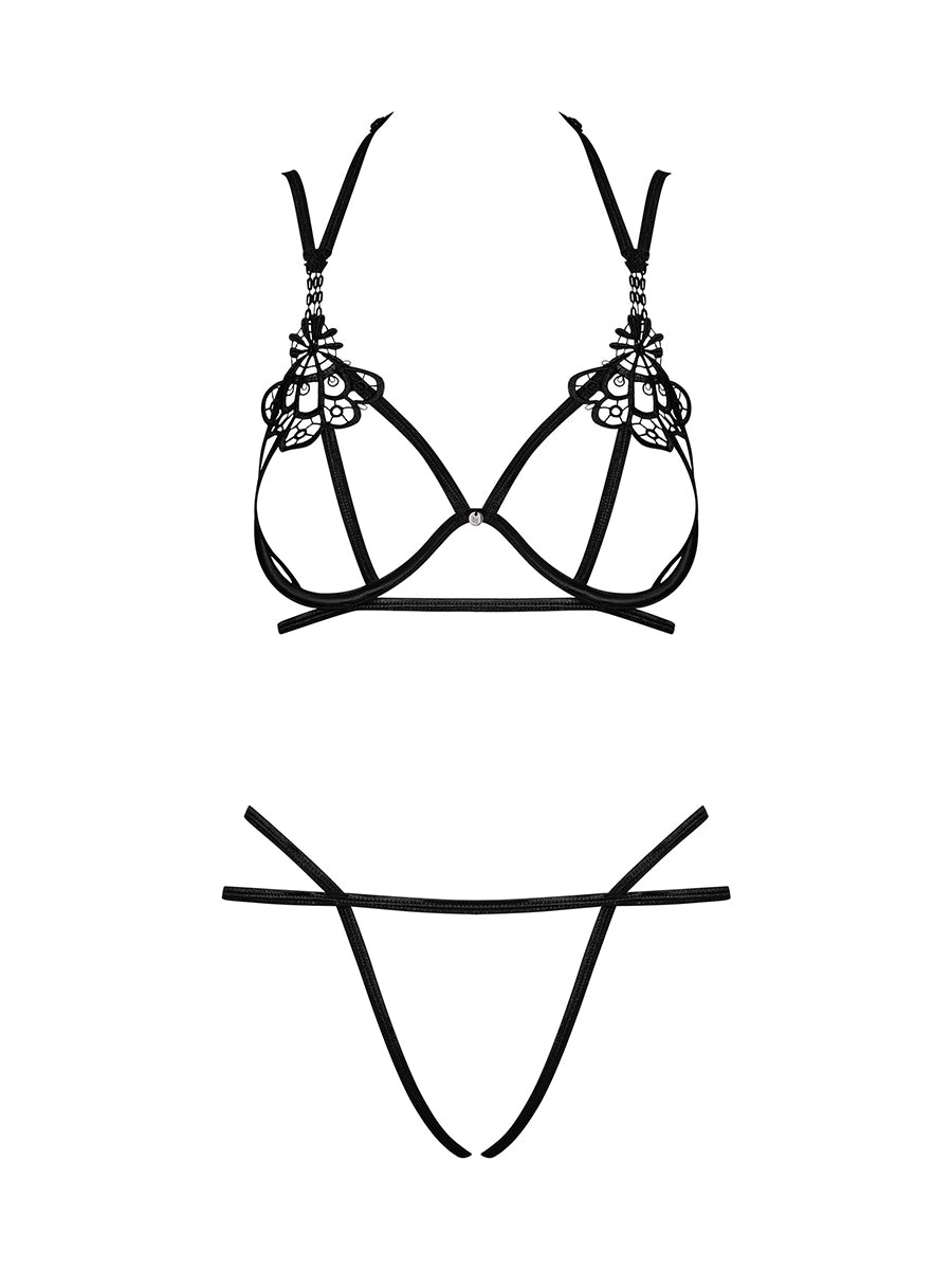 Badossa Open Lingerie Set with Straps - Black